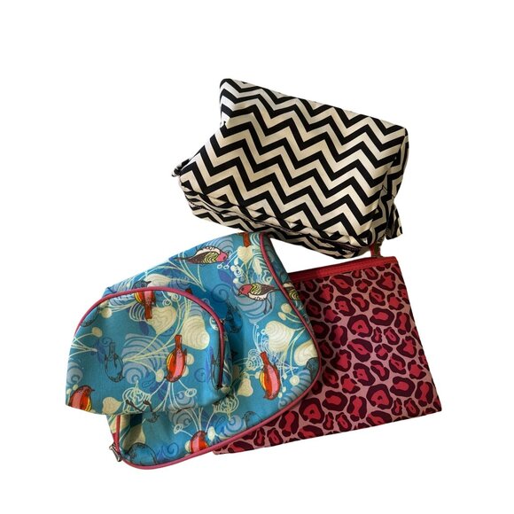 💖Bag Bundle Set Of 4 Vibrant Patterned Zippered Cosmetic Bags - Picture 2 of 6
